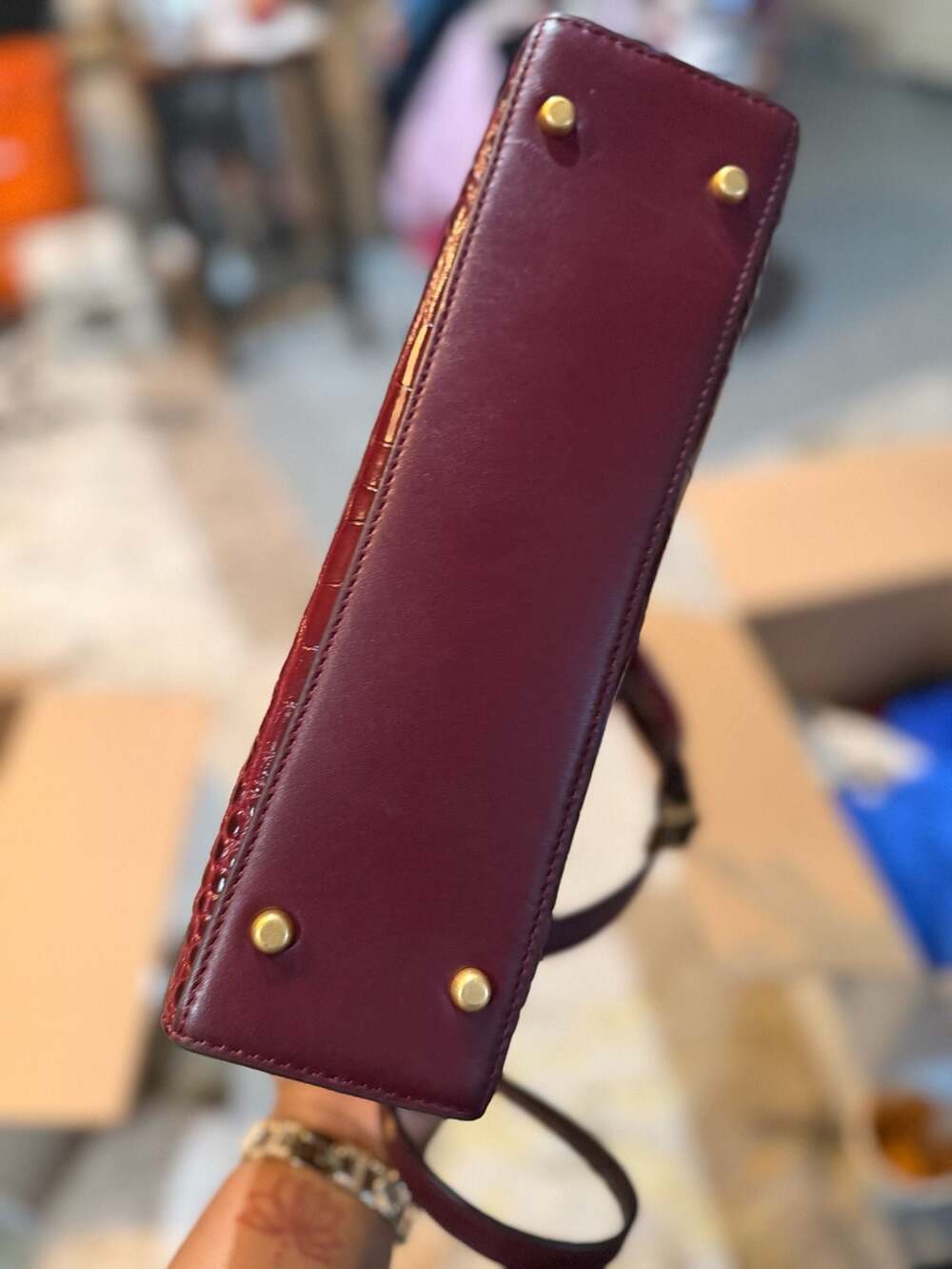 Tory Burch Walker Croc-Embossed Small Satchel in Burgundy - Picture 7 of 7
